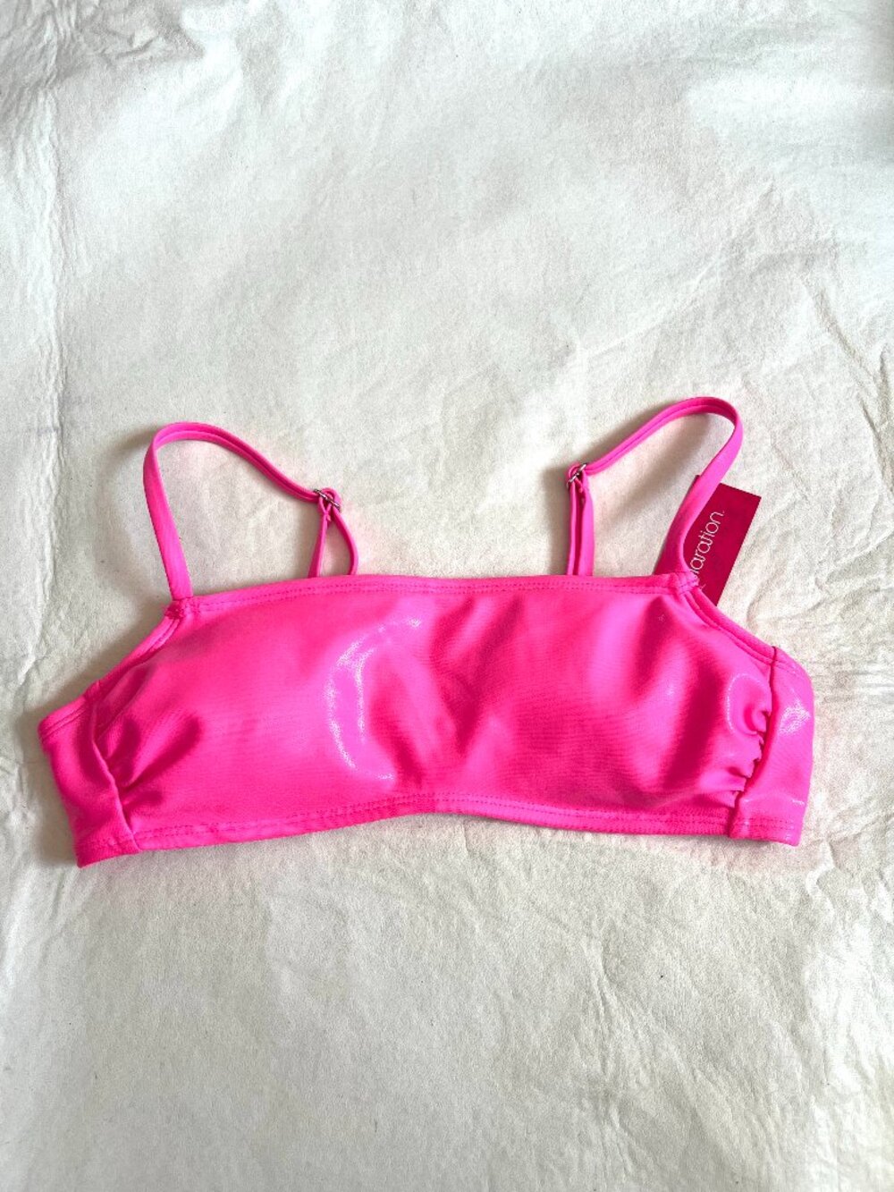 Xhilaration bikini top Small neon hot pink shiny bandeau faux leather swimsuit